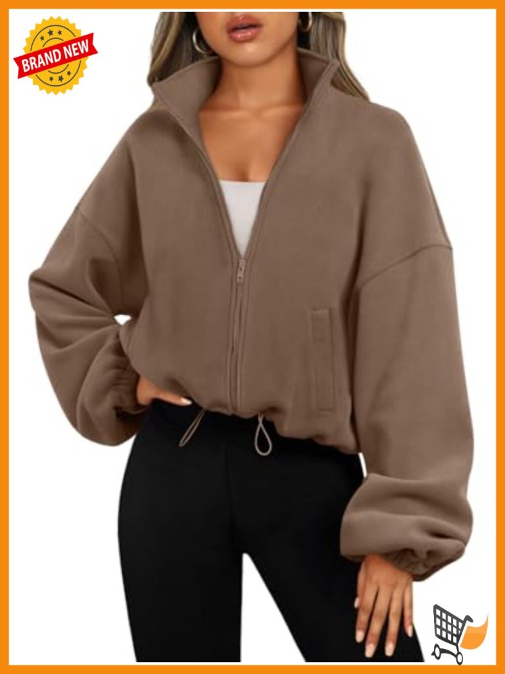 Oversized Cropped Fleece Jacket Zip Up Sweatshirt Y2K Full Zip